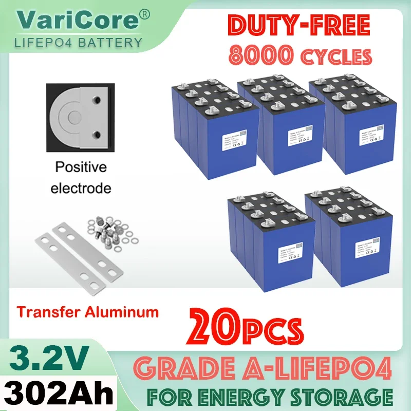 

20pcs VariCore 3.2V 302Ah Lifepo4 Battery Lithium Iron Phosphate DIY 4s 12v 24v Energy Storage Solar RV Campers Grade A Tax Free