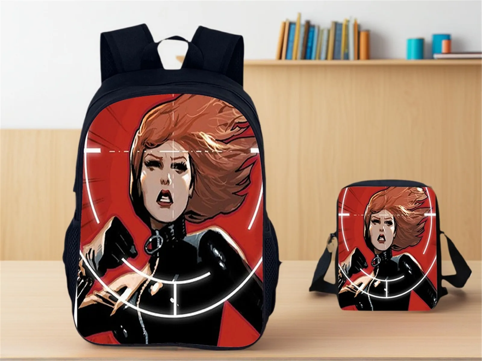 

Unisex Boy Girl Black Widow Lightweight School Backpack,Multifunction Rucksack with Shoulder Bag 2Pcs Set