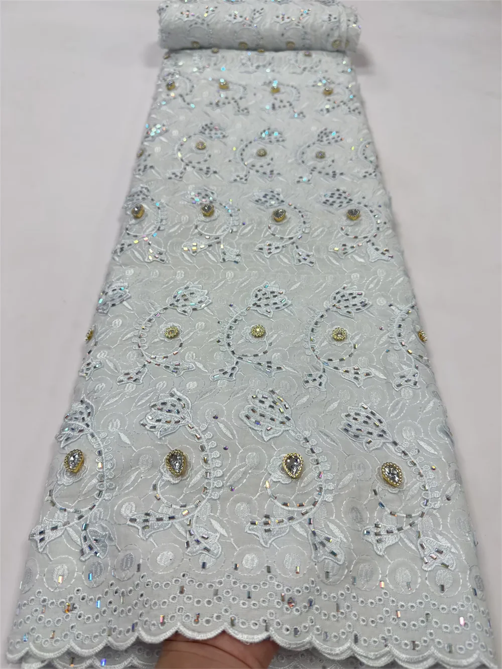 African 3D Flower Cord Guipure 100% Cotton Stone Lace Fabric Chantilly Water Soluble Nigerian French Asoebi For Party Dress 2026