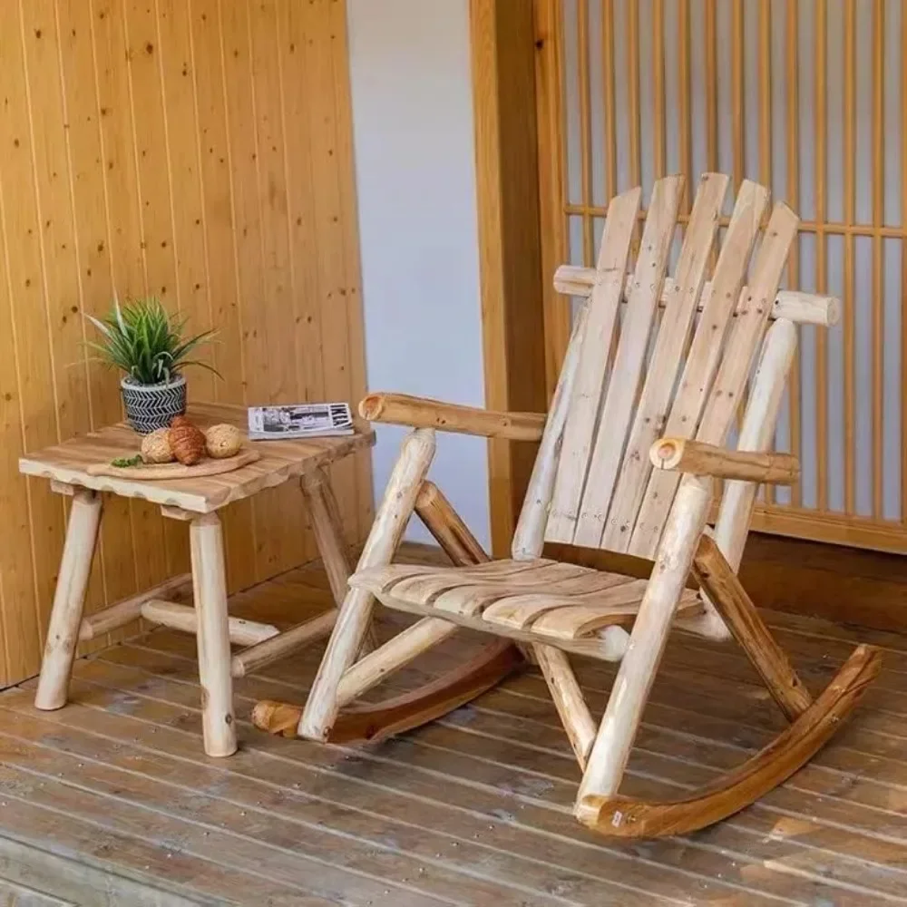 Antique Wood Outdoor Rocking Log Chair Wooden Porch Rustic Log Rocker