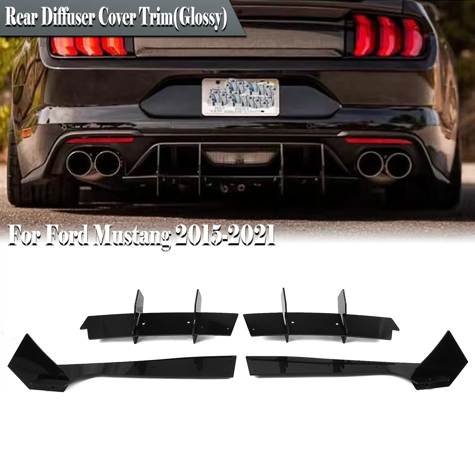 

Rear Bumper Splitter Spoiler Plate Kit For Ford Mustang 2015 2016 2017 2018 2019 2020 2021 2-Door Gloss Black/Carbon Fiber Look