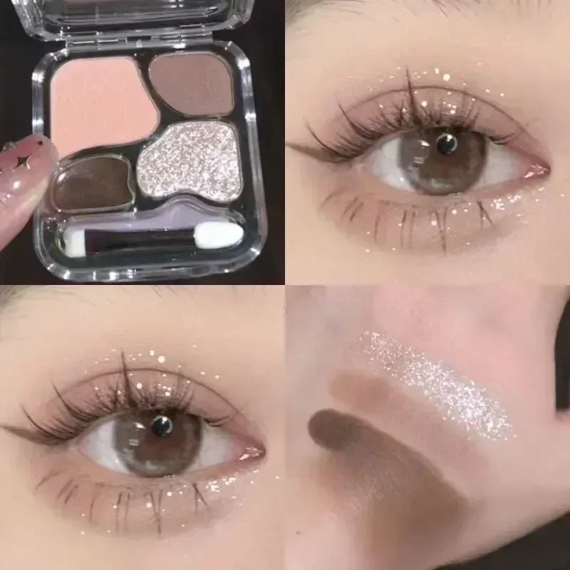 Paleta de sombra de ojos de 4 colores, colorete, delineador de ojos, sombra de ojos, paleta de contorno, maquillaje de ojos, Cosméticos de belleza bonitos