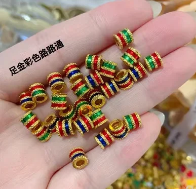 

24k gold charms 999 real gold colorful beads fine gold loose beads diy handstring