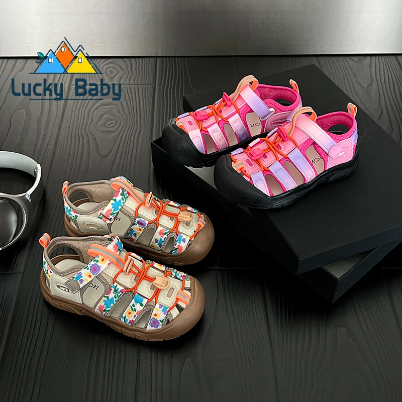 

Summer New Baby Camouflage Sandals Boys Sports Sandals With Zebra Stripes Girls Fashion Candy Color Hollow Cloth Shoes