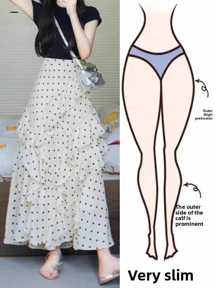 

Модная корейская юбка Sle f с кружевным дизайном, утягивающая длинная юбка трапециевидной формы с высокой талией и принтом в горошек на лето