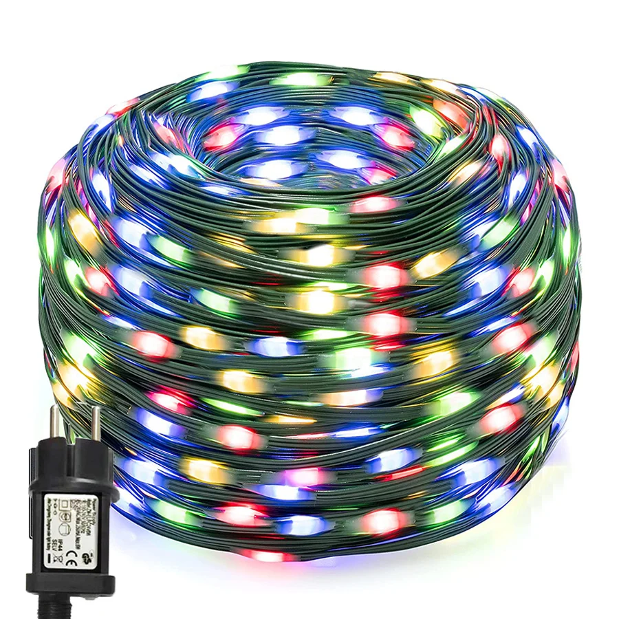 Guirnalda de luces de hadas navideñas para exteriores, cadena de alambre de cuero impermeable para fiesta, boda, decoración de Patio, 8 modos, 100M, 800led