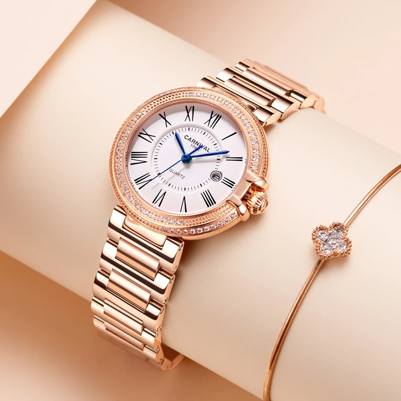 Carnival Luxury Watch for Woman Waterproof Stainless Steel Quartz Ladies Watch High Quality Women\'s Watches Elegant Female Clock