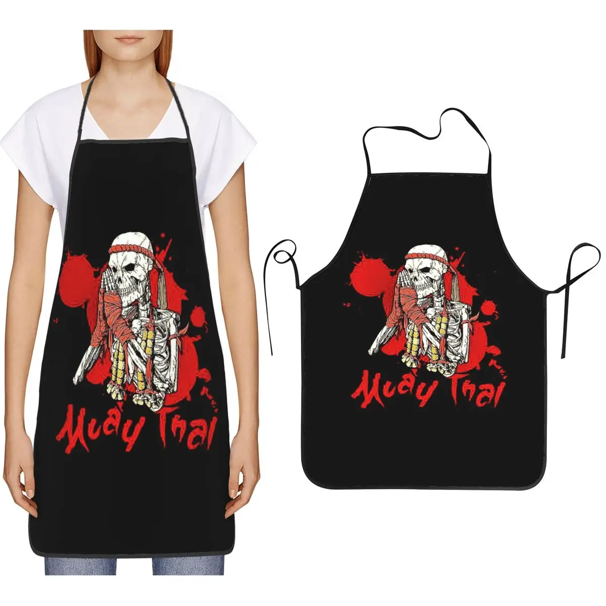 Twin Tiger Sak Yant Tattoo Thailand Muay Thai Apron Chef Cooking Cuisine Tablier Bib Kitchen Cleaning Pinafore for Women Men