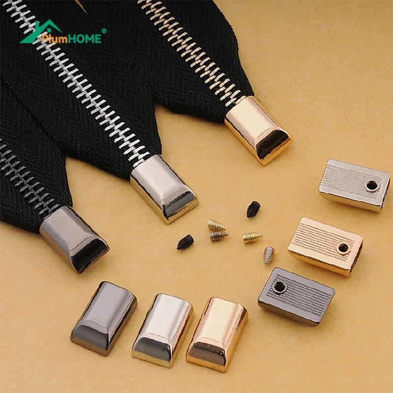 10pcs Metal Zipper Stopper Zipper Tail Clip Plug Head with Screw DIY Bag Hardware Accessories Leather Craft