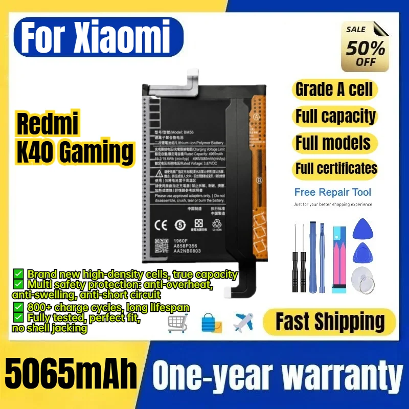 BM56 for Xiaomi Redmi K40 Gaming Phone Battery 0 Cycle High Quality Capacity Battery Replacement Bateria Grade A Cell with Tools