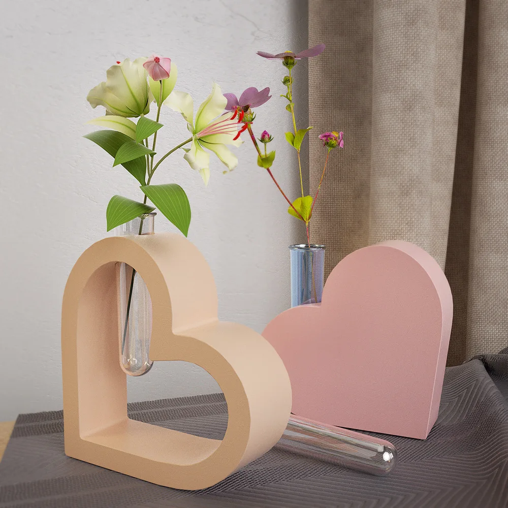 Love Heart Shaped Hydroponic Gypsum Mould Handmade Heart Plaster Vase Silicone Mold Petri Dish Test Tube Vase Mold Decoration