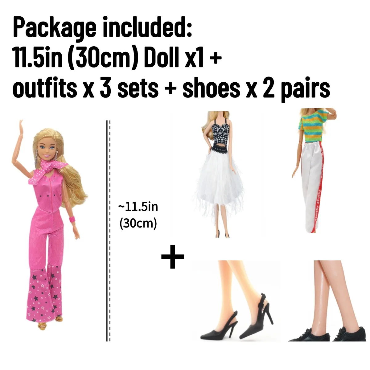 BJD Doll 11.5in 30cm with Outfits x3 sets and Shoes x 2 pairs - Movable Figure Model DIY Best Girl Gift Child Toys