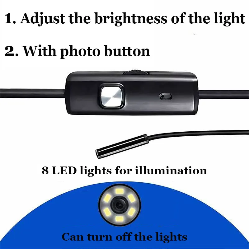 Imagem -06 - Câmera da Inspeção do Boroscópio do Usb-c Câmera Dupla com ou 8led Luzes Câmera Flexível e Impermeável da Cobra para a Maçã e o Iphone