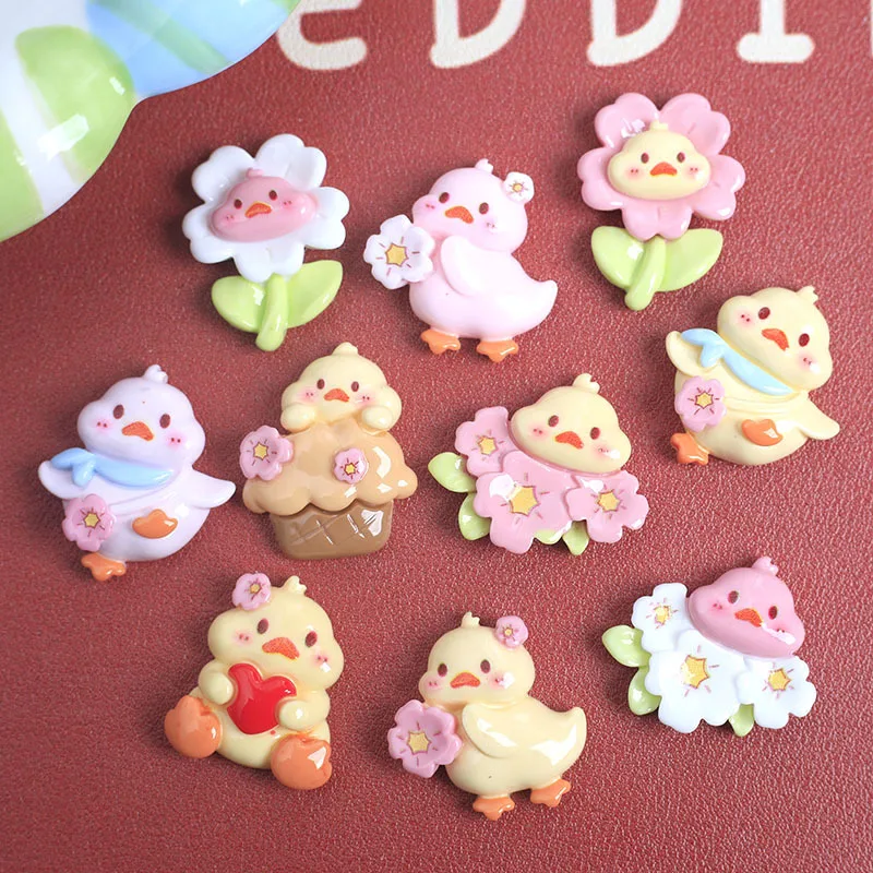 

100pcs Kawaii Cartoon Animal Flower Duck Flatback Resin Cabochons Embellishments DIY Kids Hair Bows Accessories