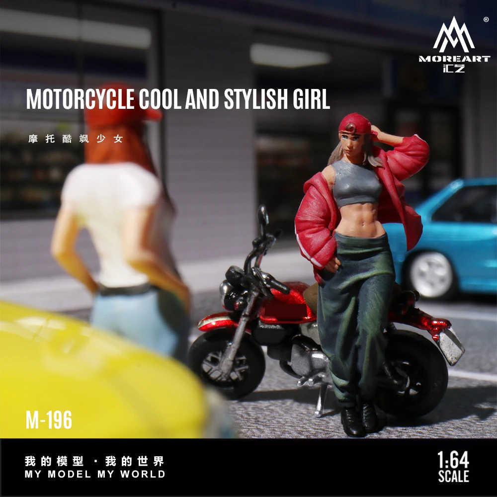 MoreArt 1:64 Monkey 125 Motorcycle Cool Girl Figure Resin Model, Miniature Scene Decoration Gift&Display