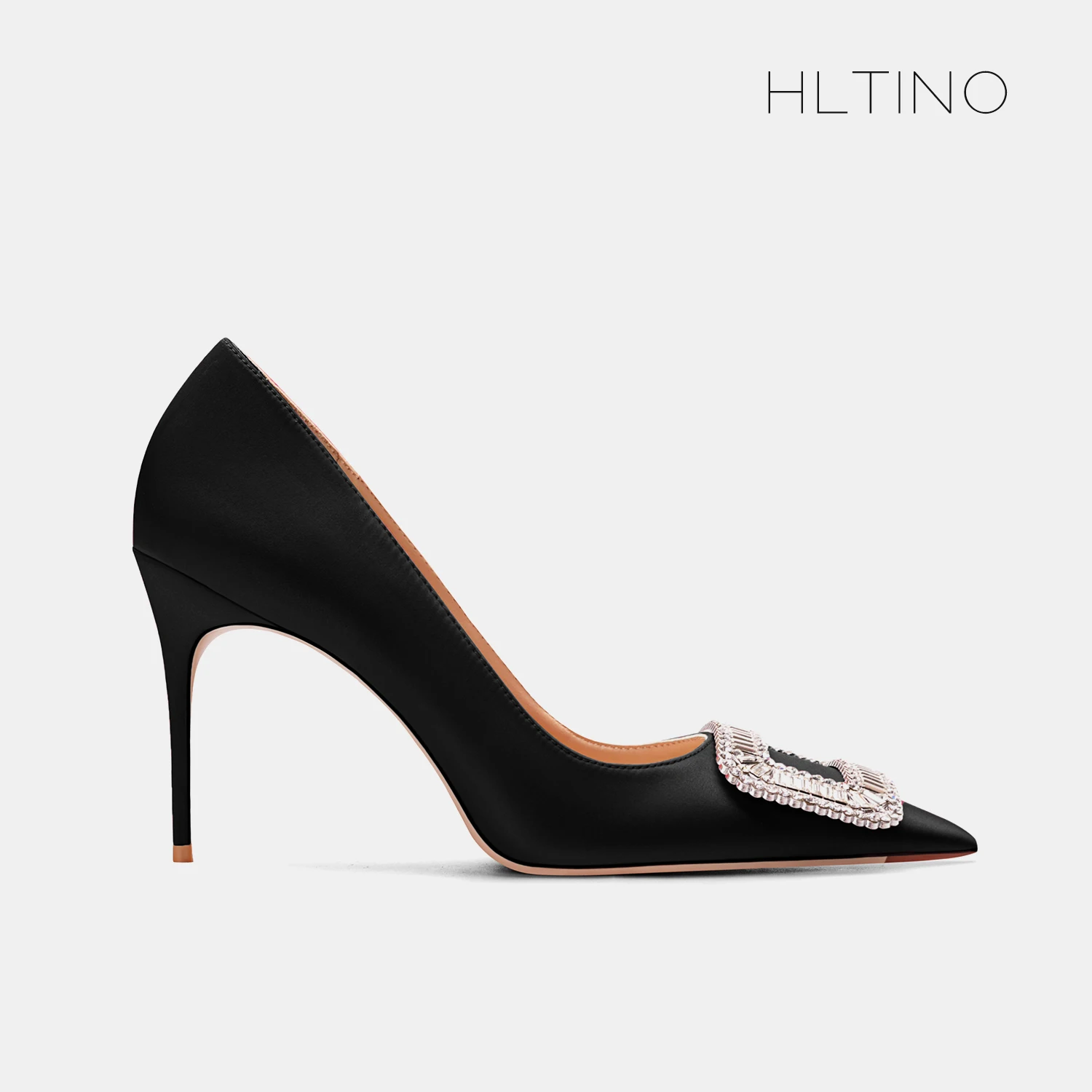 Décolleté Sexy in seta di qualità HLTINO con fibbia in strass moda tacchi alti Champagne per scarpe singole autunnali da donna eleganti