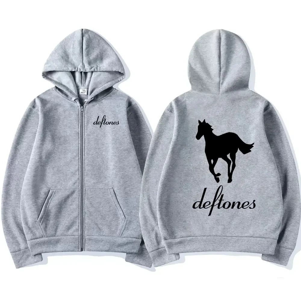 2024 Deftones White Zip Up Hoodie Hip Hop Rock Band Zipper Sweatshirt Harajuku Oversized Long Sleeve Hoodies Coats Streetwear