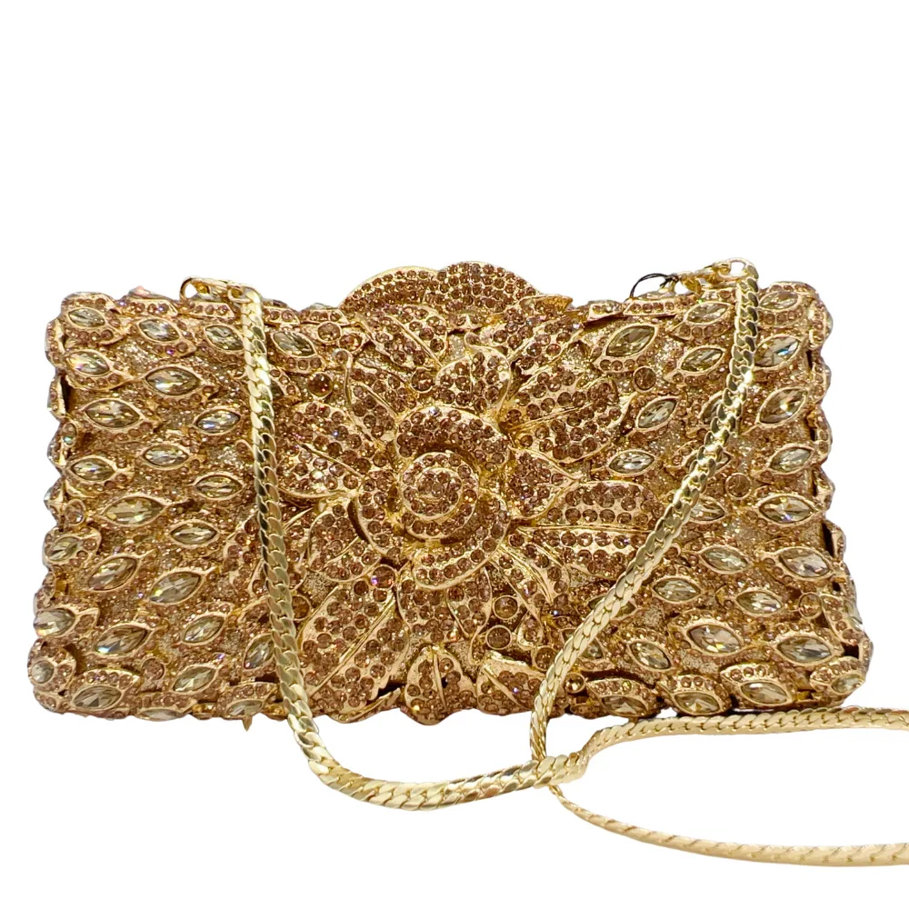 

Gold Women Floral Crystal Evening Bags Wedding Clutches Handbag Party Silver Flower Bridal Rhinestone Clutch Bag