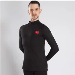Latin Dance Shirts Men Crystal Cotton Long Sleeve V Neck Practice Tops Male Ballroom Cha Samba Dancing tops Clothes Dancewear