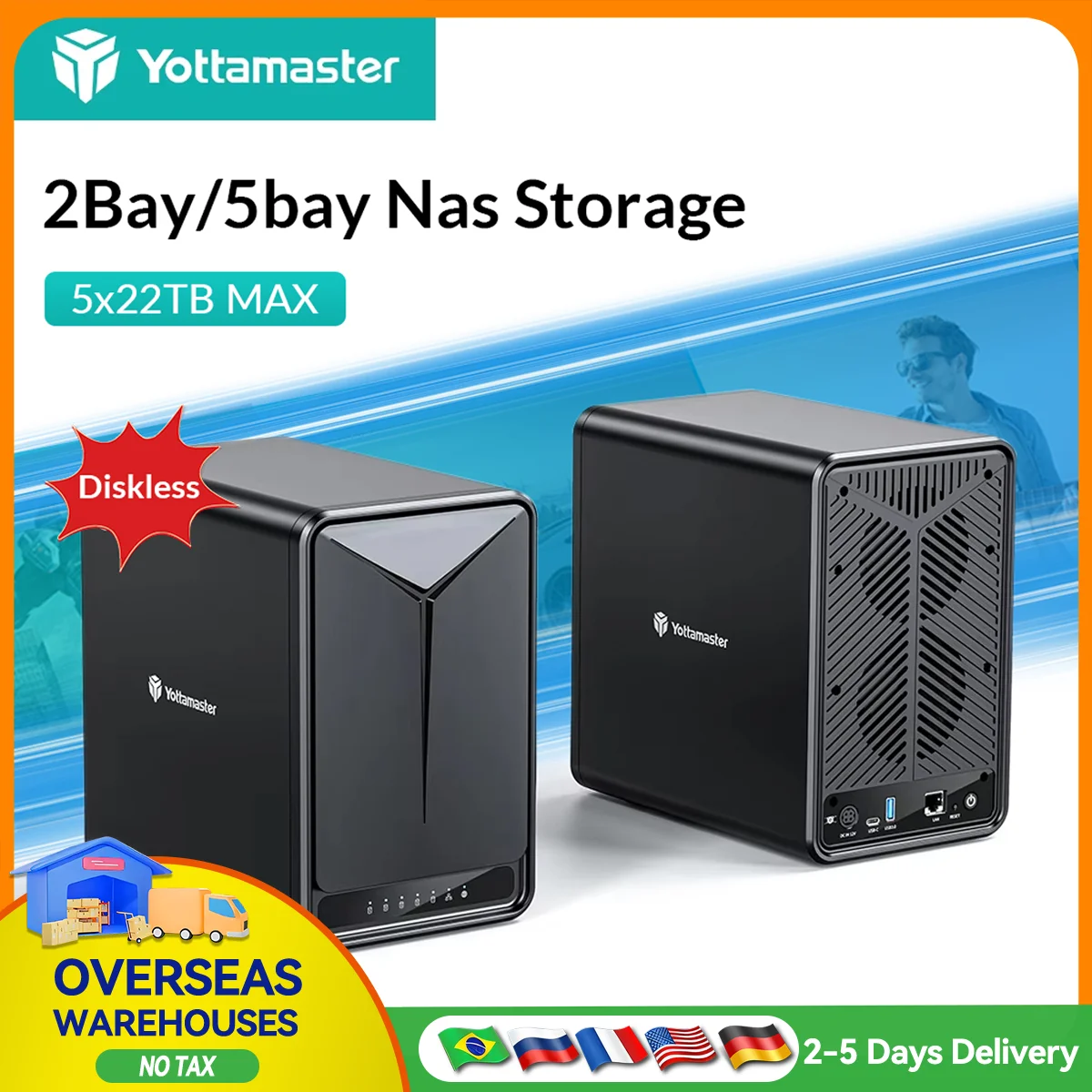 

【Местский склад!】Первер хранения данных Yottamaster NAS RAM Home Network Storage 2/5 Bay Raid 2,5 дюйма 3,5 дюйма SATA HDD SSD внешний корпус