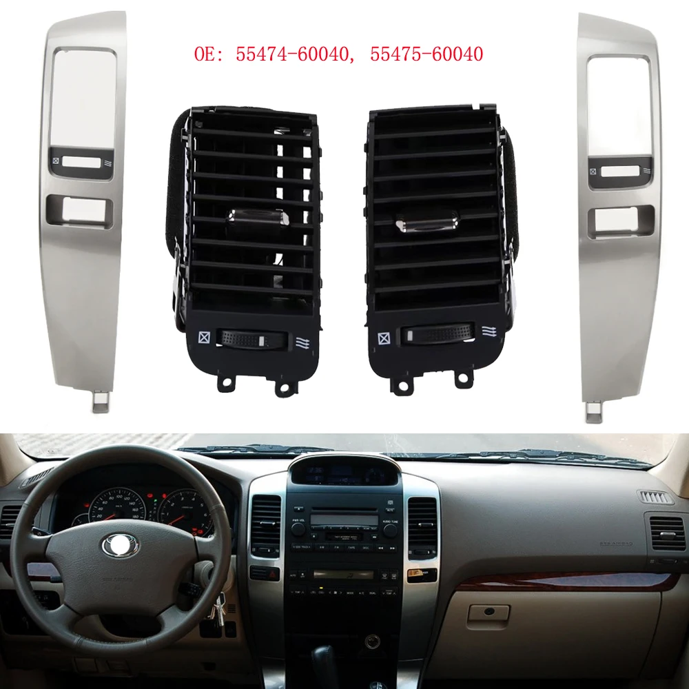 

Для Toyota Land Cruiser Prado LC120 2003-2009 Вентиляционная решетка кондиционера, серебряная декоративная рамка