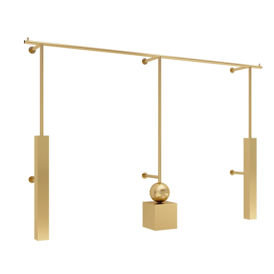 Customized boutique metal clothing wall-mounted display rack stainless steel gold clothing rack wall-mounted clothing store