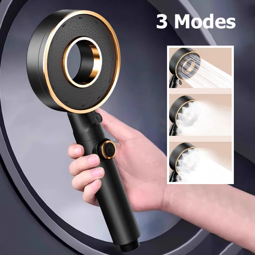 Pressurized 3 Modes Shower Head High Pressure Water Saving Spray Nozzles With Stop Button Spa Showerhead Bathroom Accessories