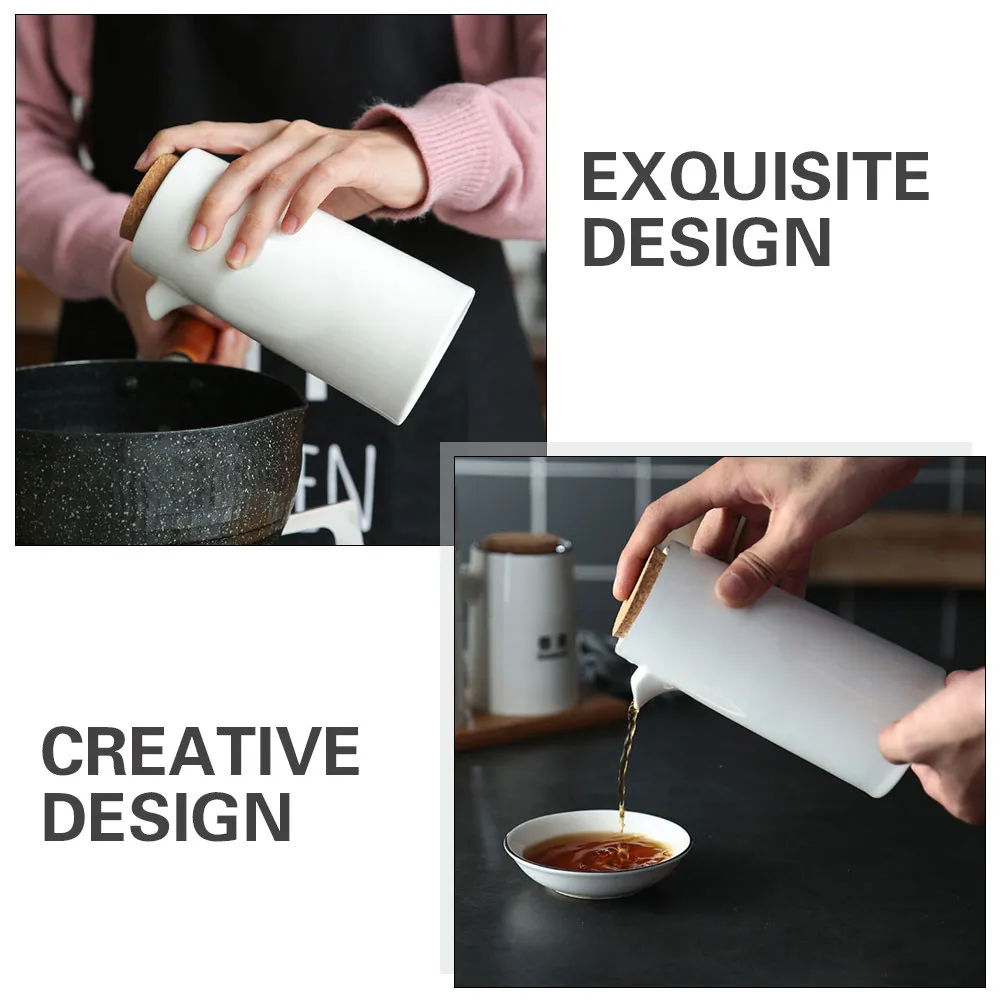 

1Set Ceramic Seasoning Kettle Sauce Pot White High Temperature Resistant Oil Can for Kitchen Condiment Dispenser Spice Bottle