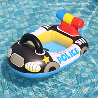 1PC Swimming Pool Float Ring Seat, Police Car-shaped Boat Inflatable Summer Beach Pool Tube with Handles