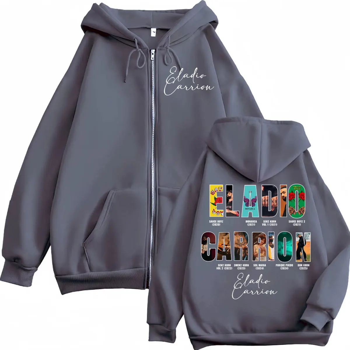 นักร้อง Eladio Carrion อัลบั้ม Merch Zipper Hoodie ผู้ชายผู้หญิง Hip Hop แฟชั่น Zip Up เสื้อกันหนาว Harajuku Y2k ขนาดใหญ่ Pullovers