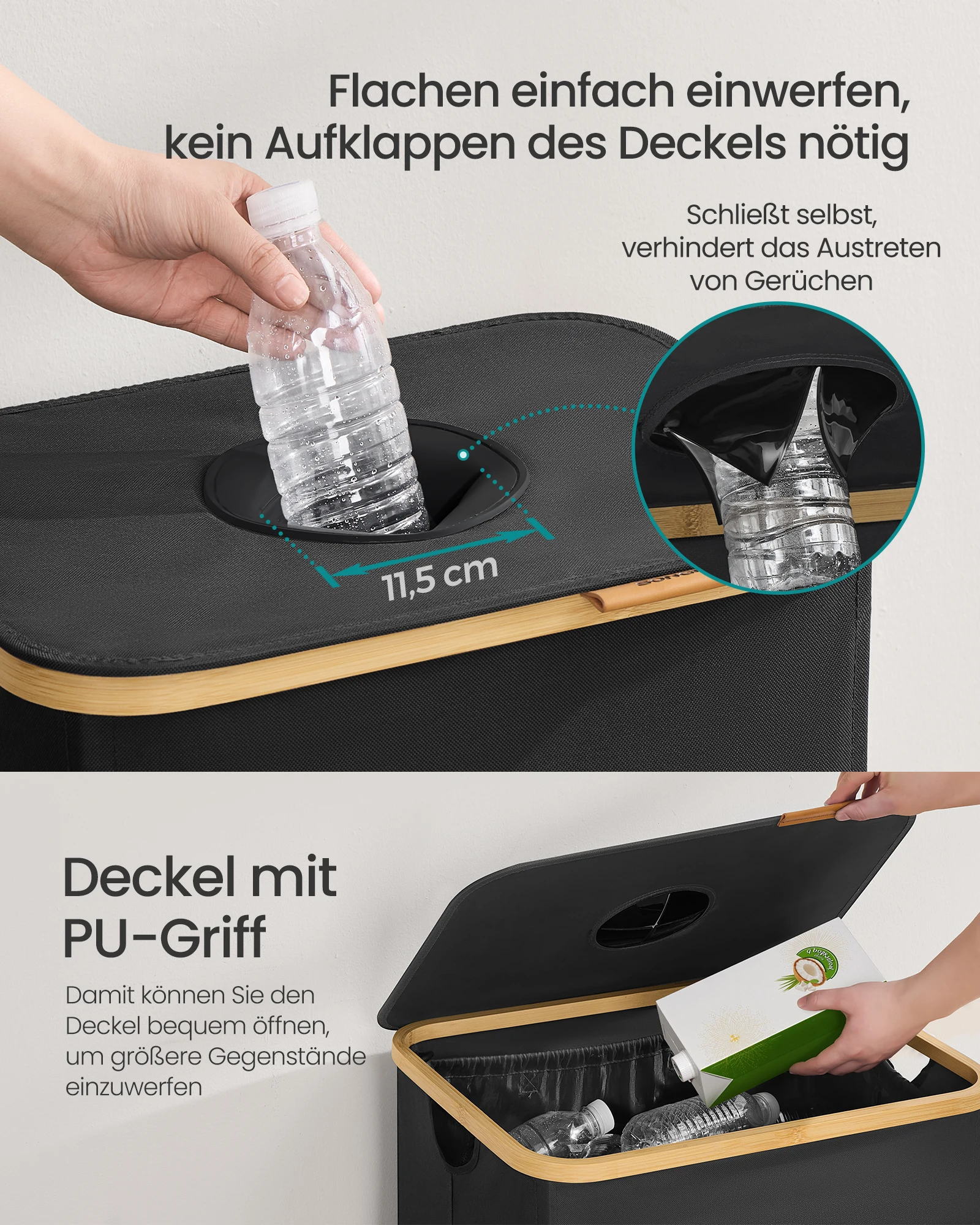 SONGMICS جمع زجاجات الودائع زجاجات الحاويات جامع حاوية فارغة معاد تدويرها مع غطاء ثقب حقيبة داخلية مع مقابض المطبخ