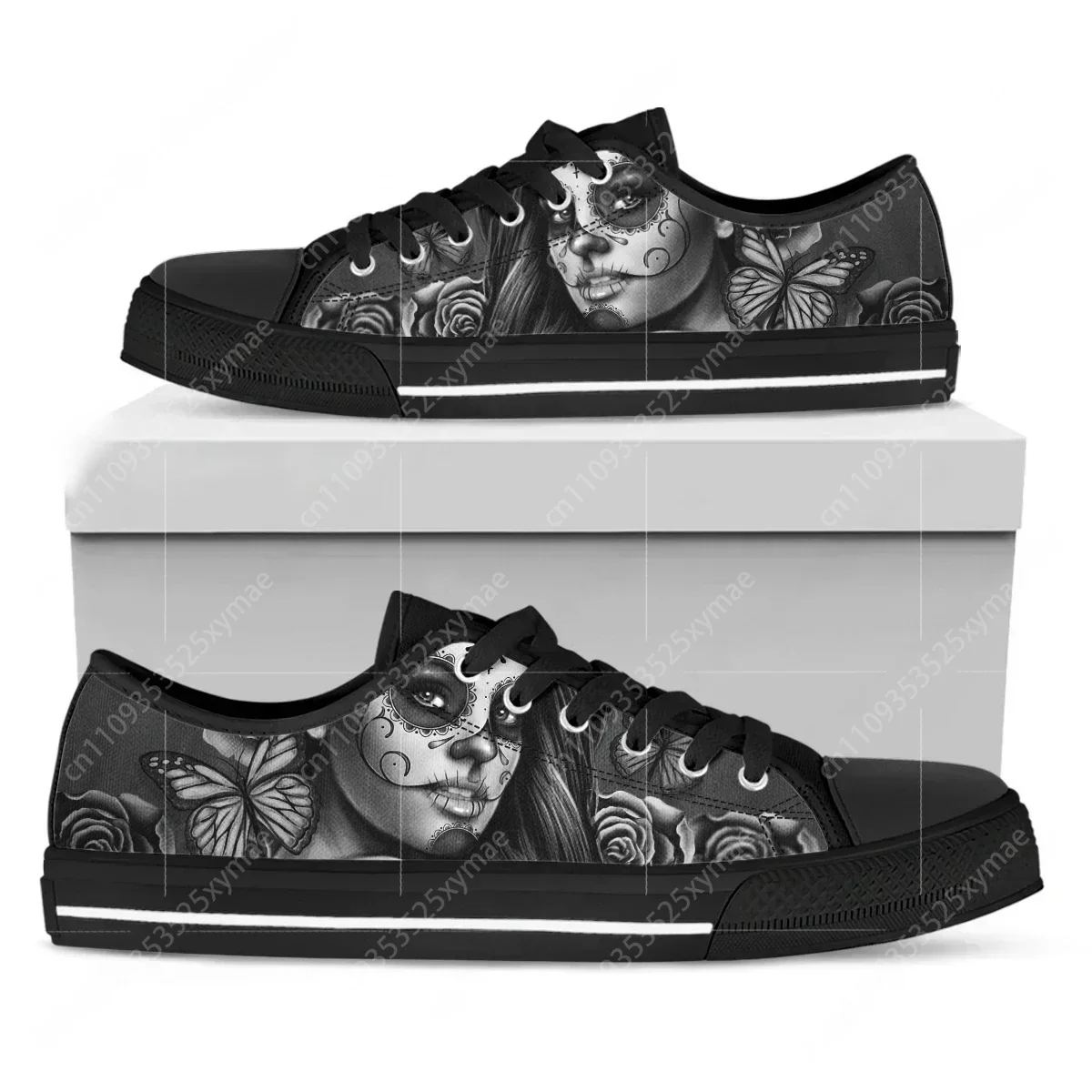 

Кеды унисекс в стиле ретро с принтом «Серый череп» для женщин и мужчин, низкие кеды для улицы, повседневные, для пар, на заказ