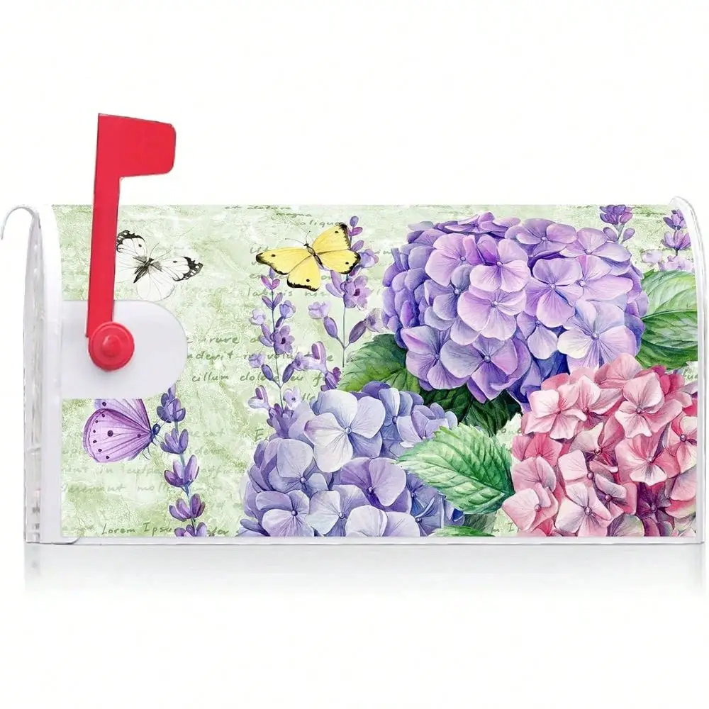 Hydrangea Floral Decoration Mailbox Cover With Magnetic Strip Spring Summer Flower Mailbox Wraps Post Letter Box Cover Standard