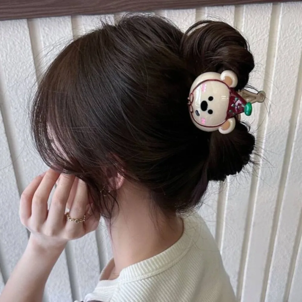 Sweet Hairpin Bear Hair Clip Acrylic Geometry Cartoon Hair Claw Korean Style Hair Accessories Plastic Grab Clip Travel
