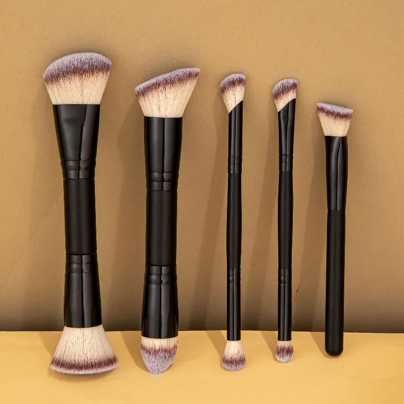 5PCS/set 2 in 1 Foundation Makeup Brush Double Head Flat/Angled Foundation Concealer for Blending Loose Powder Concealer Cream