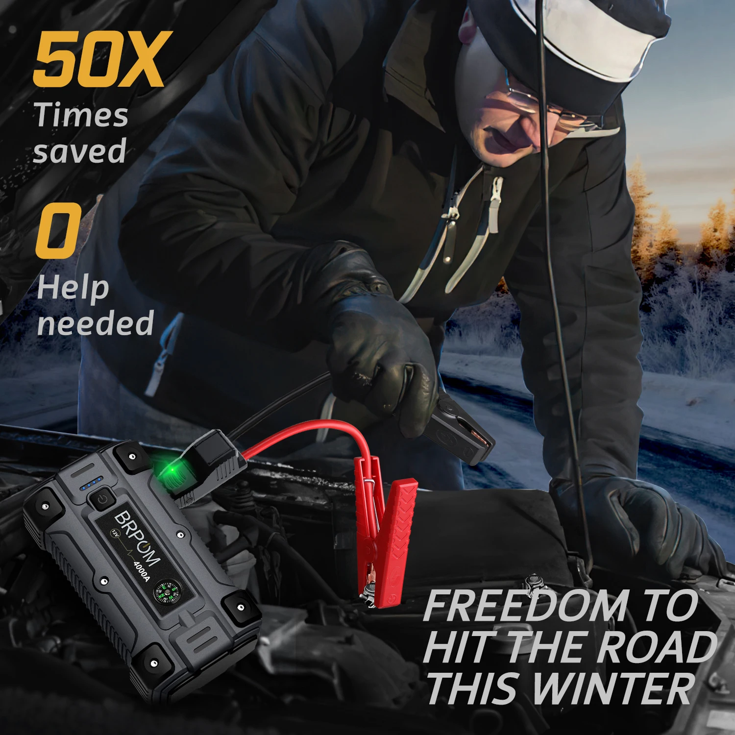 BRPOM 4000A 12V Charger External Battery Booster 26800mah Car Jump Starter Car Battery Fast Charging Portable Power Bank