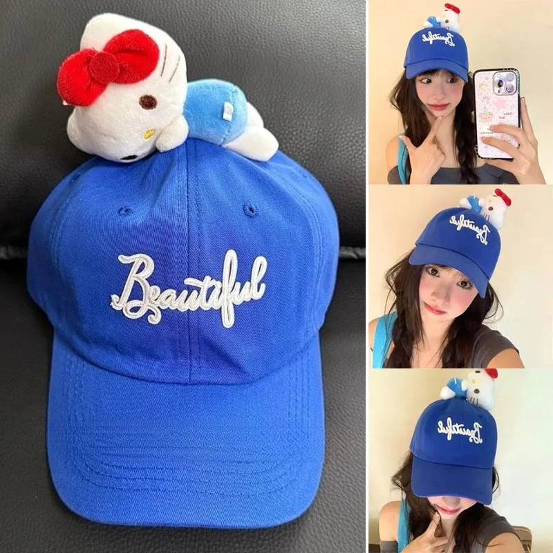 

Sanrio Hello Kitty однотонная бейсболка мультяшная хлопковая бейсболка с изогнутыми полями креативная повседневная забавная кукольная шляпа подарки