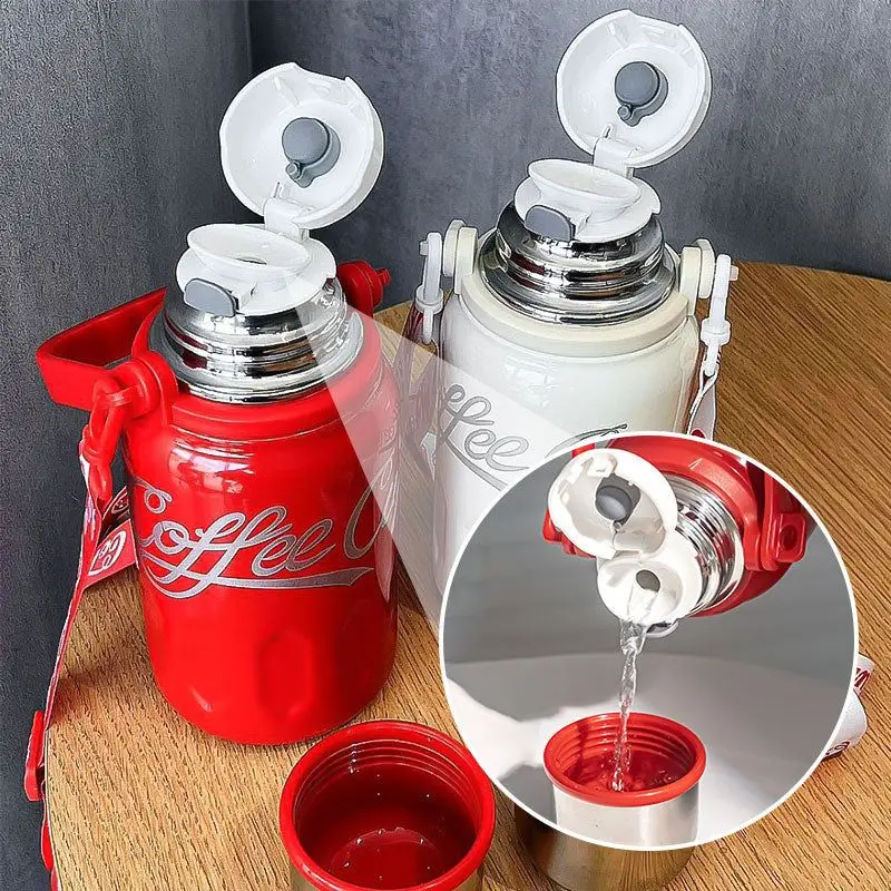 All-Season Universal Large Capacity Insulated Cola Cup Stainless Steel Thermos Cup Outdoor Portable Rope Coffee Cup