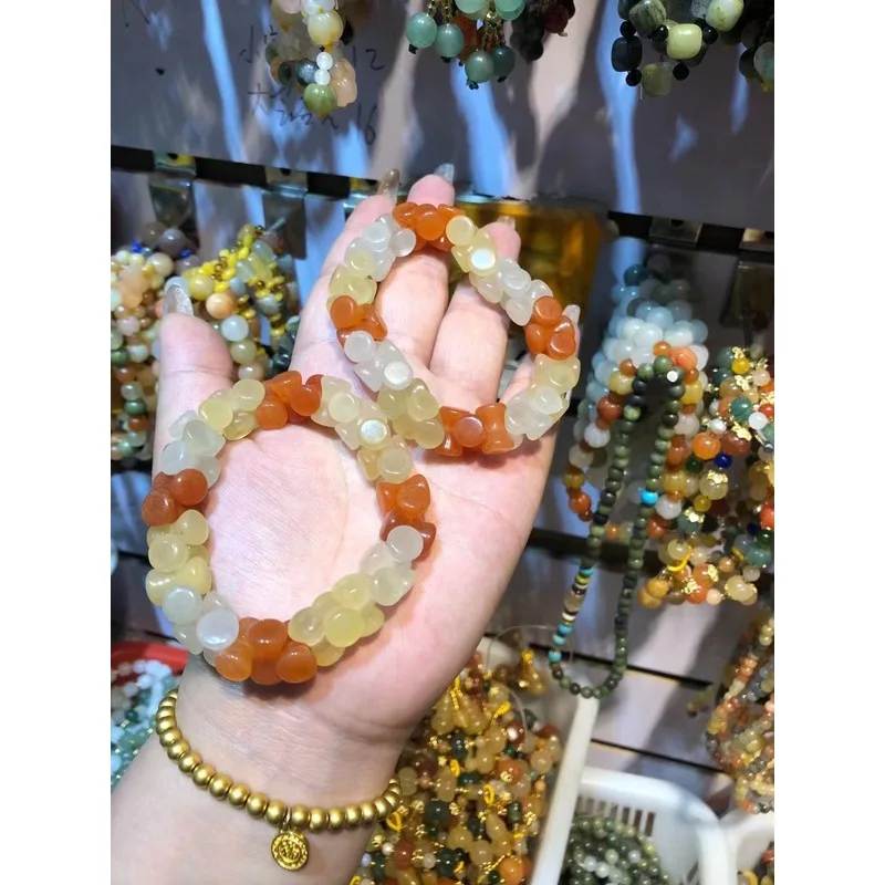 Golden Silk Three-Color -To-Heart Quartzite Jade Gobi Beach Colorful Men'S And Women'S Bracelet