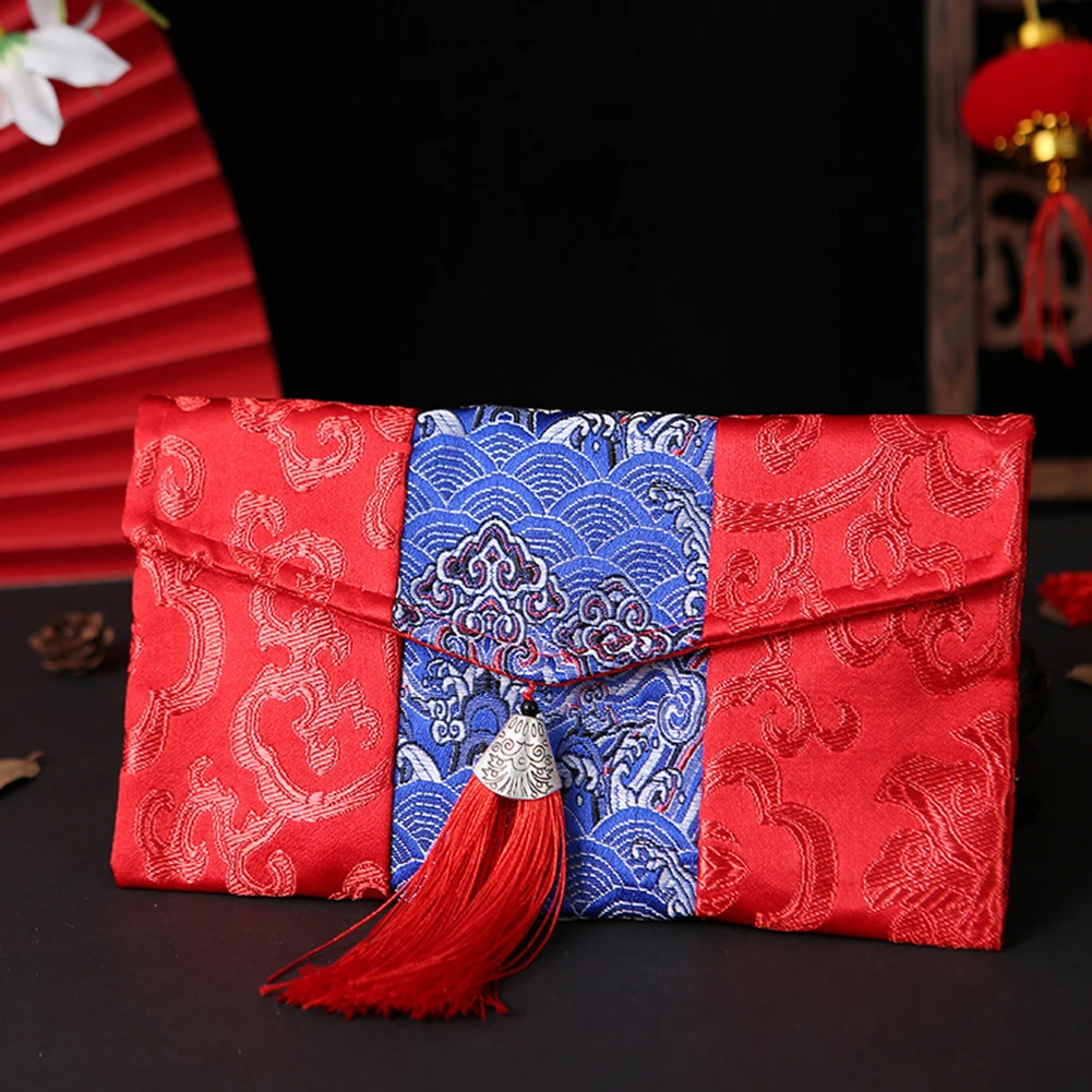 New Silk Chinese New Year Red Envelope Best Wishes Lucky Money Bag Red Packets Spring Festival Wedding Hongbao Gift Bag