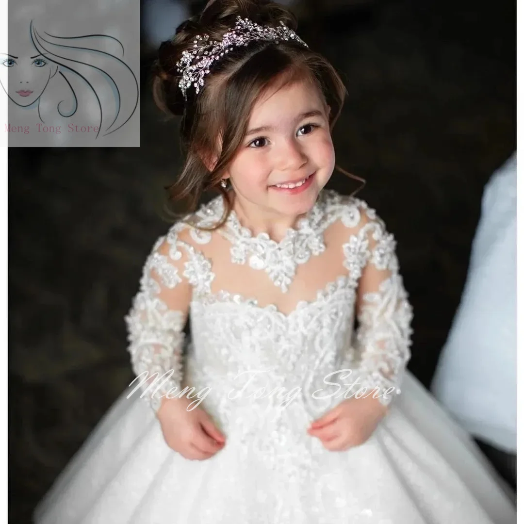 Flower Girl Dress Long Train con fiocco Bead Birthday Ball Ball Gown Princess Holy Fisrst comunione Wears