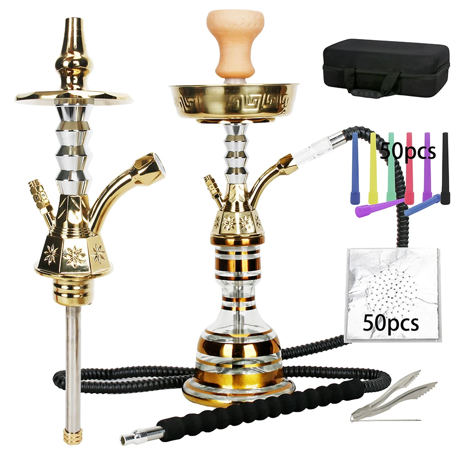 

Zinc Alloy Hookah Set with EVA Travel Bag, Egyptian Arabian Luxury Shisha, Single Tube Narguile Complete Chicha, Portable Hooka