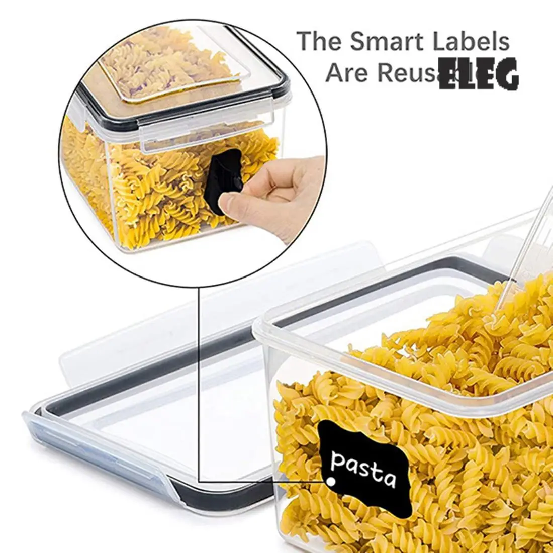 ELEG-Airtight Food Storage Containers With Lids 4PCS Set 3.2L,Plastic Spaghetti Container For Pasta And Long Noodles, Storage