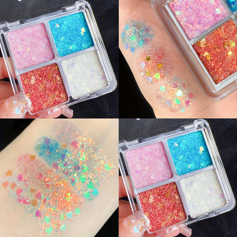 Vassoio per ombretti Sparkling Diamond 4 colori - Zucca di Halloween e toni di ciliegio, blu/oro/giallo, cosplay e trucco scenico