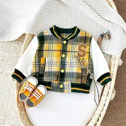 2024 Fall Fashion Baby Boy Baseball Jacket Plaid Thick Top Toddler Kids Thicken Children Coat Girls Sport Outwear Clothes 0-3Y