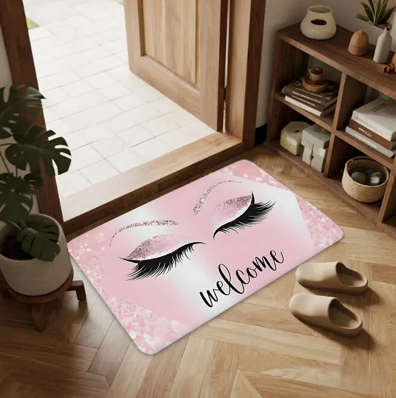 Schöne Wimpern-Fußmatte Teppich Eingangsbereich Dekoration Flur Bodenbelag Roségold-Stil Rutschfeste Teppiche Bodenmatte