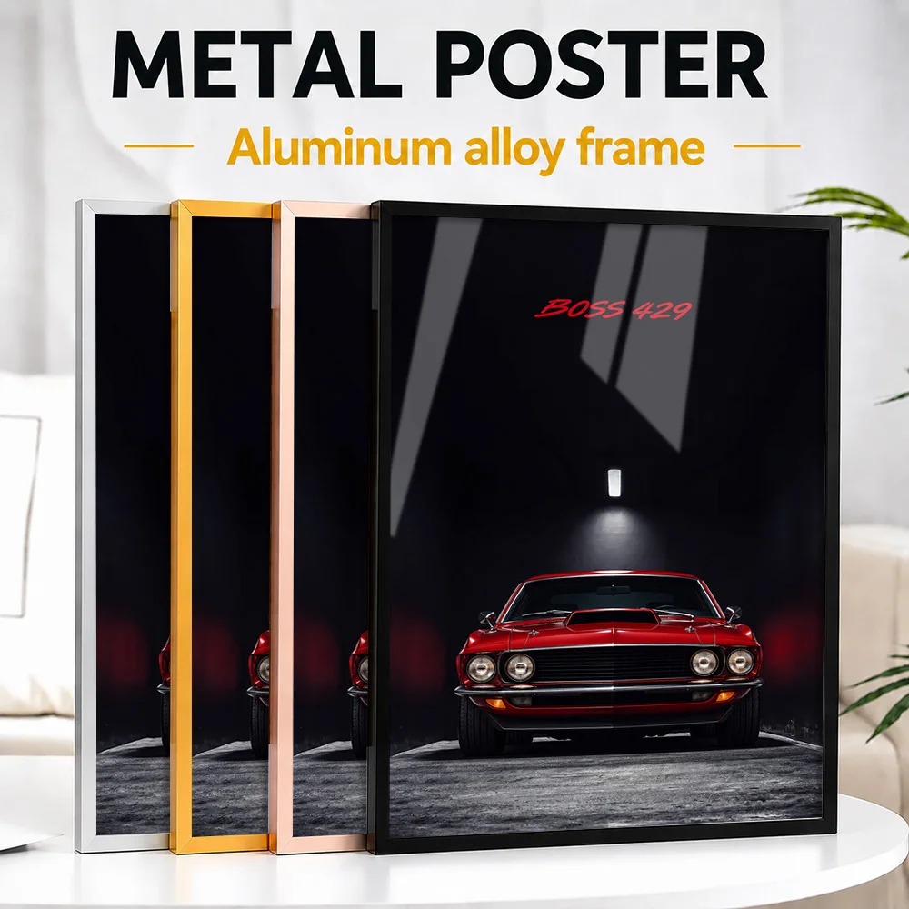 American Boss 429 Candyapple Red Sports Car Framed Metal Print Customized Dynamic Track Aesthetic Wall Art Ideal For Home Office