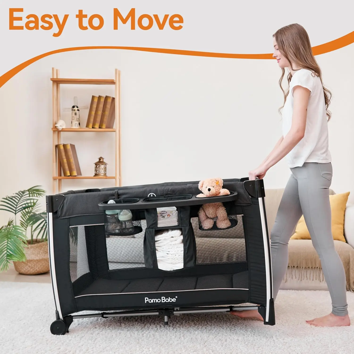 ألعاب أطفال 4 في 1 مع سرير وطاولة تغيير الحفاضات، وشبكة محمولة قابلة للتنفس ولعبة متنقلة