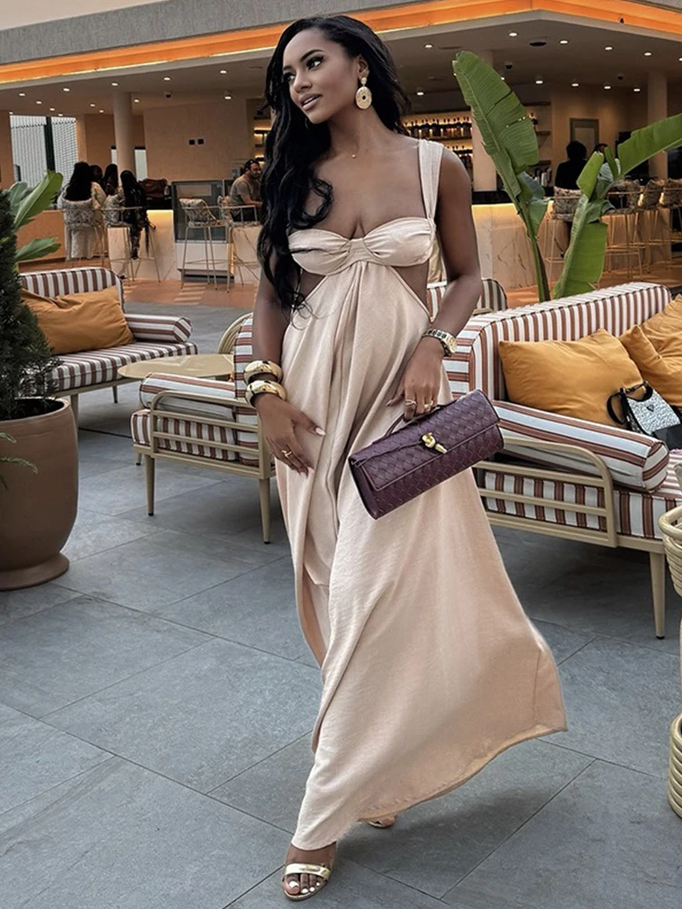 Lange zomerjurk met korte mouwen, damesriem, mouwloze jurk, beige uitgesneden taille, sexy en elegante bh voor rugloze jurk