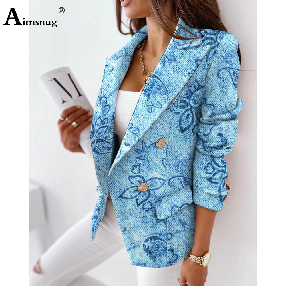 Aimsnug-Blazers elegantes para mujer, chaquetas con cuello de solapa, Tops con estampado de piel de serpiente, prendas de vestir exteriores, abrigos